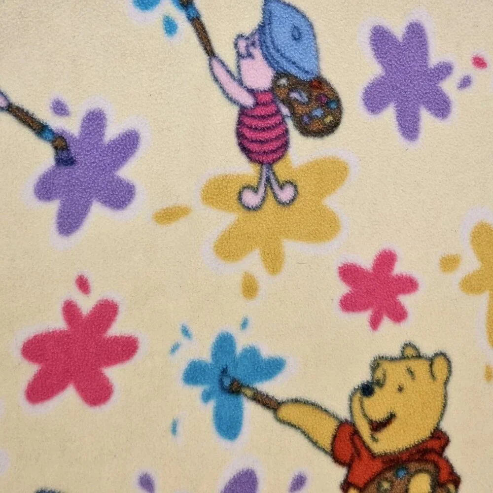 Vintage Y2K Winnie The Pooh Blanket Fleece Light‎ Yellow Piglet Painting 38x54